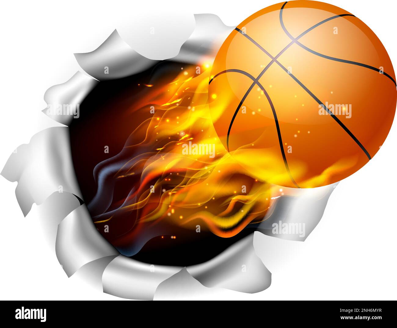 Basketball Ball Flame Fire Breaking Background Stock Vector