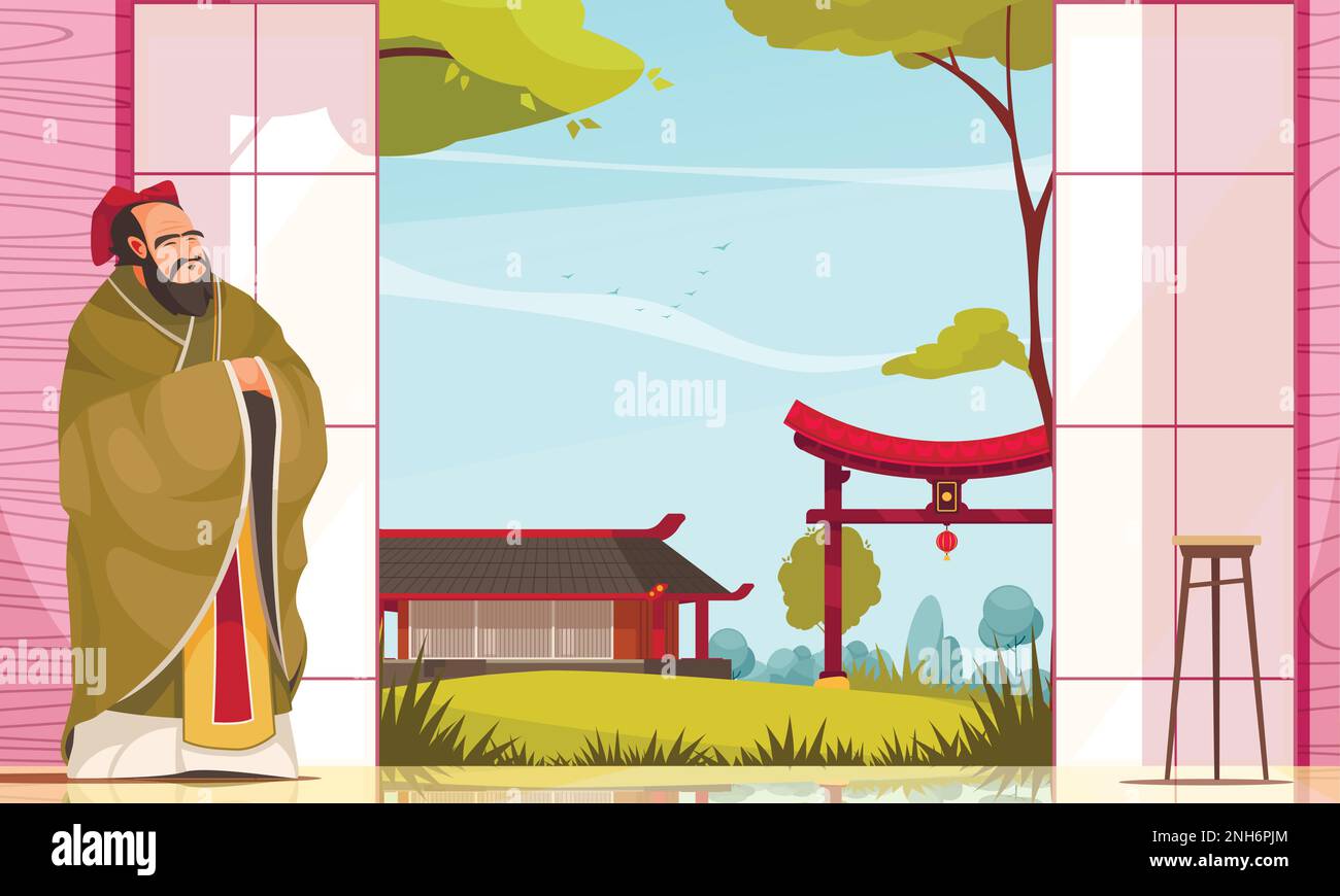 Ancient Chinese Philosopher And Thinker Confucius At Traditional Eastern Buildings Background Ancient Chinese Philosopher And Thinker Confucius At Traditional Eastern Buildings Background