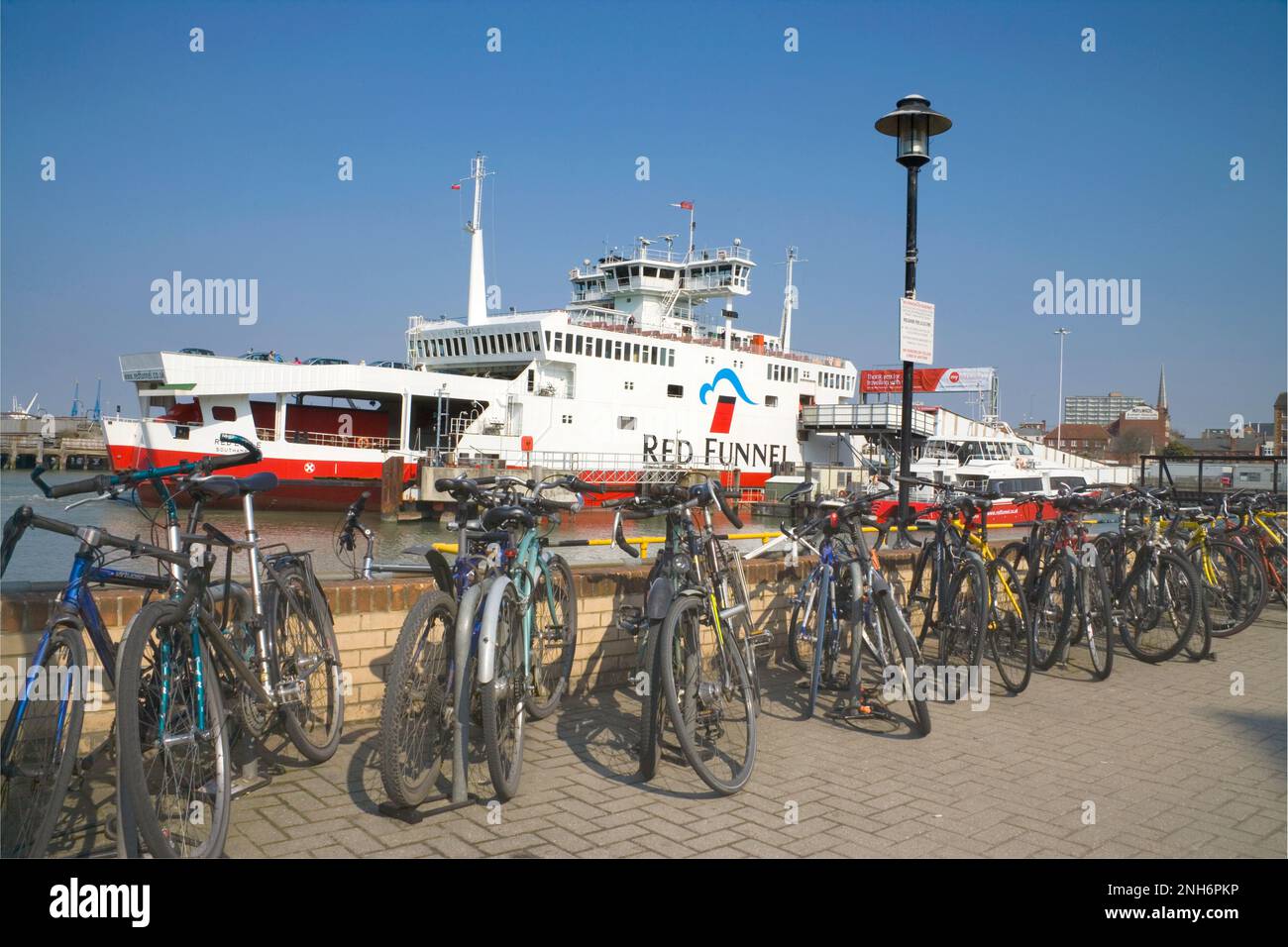a red funnel ferry moored and ready to load in southampton docks Hampshire Stock Photo