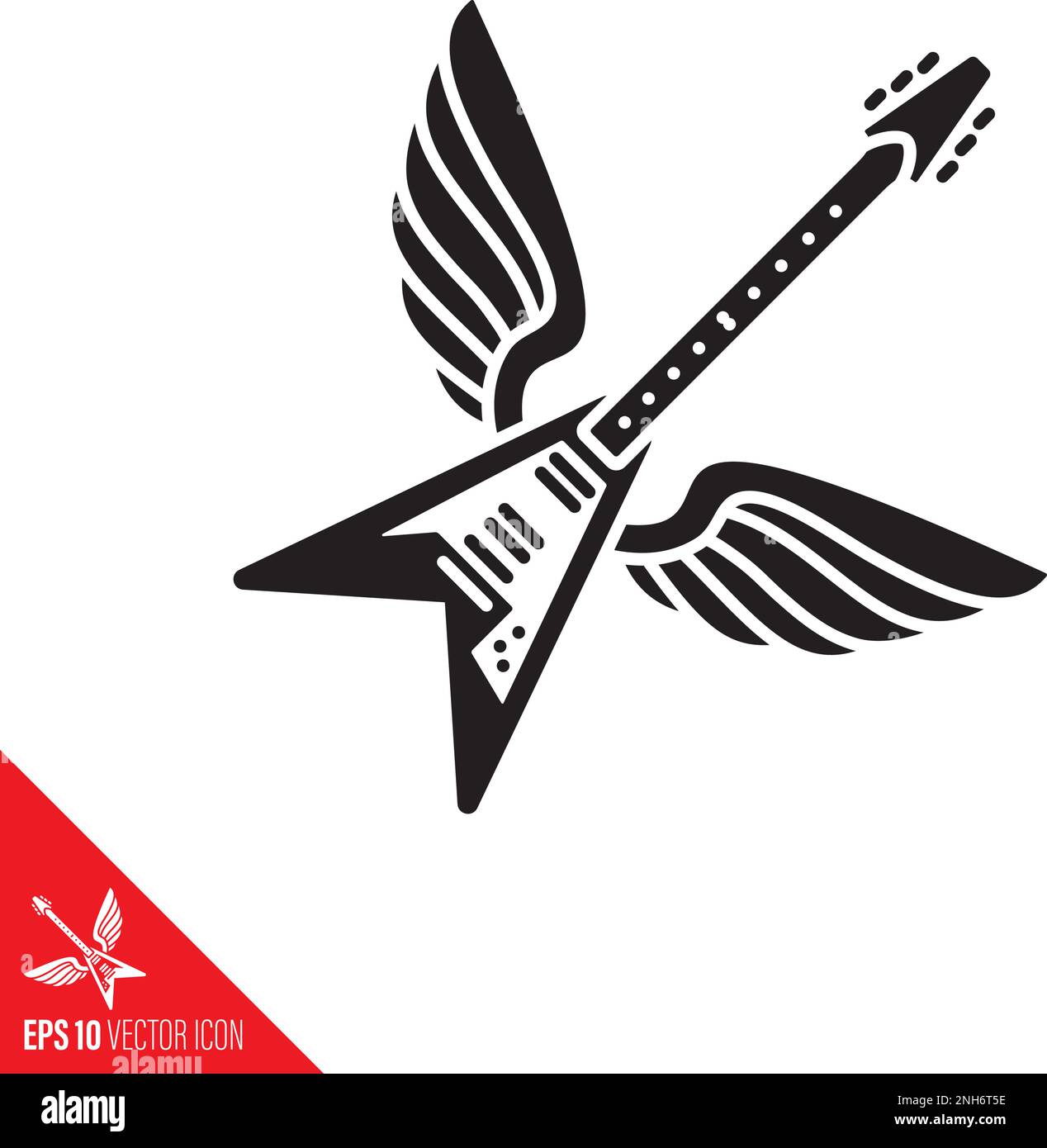Winged V-shaped electric guitar vector glyph icon Stock Vector