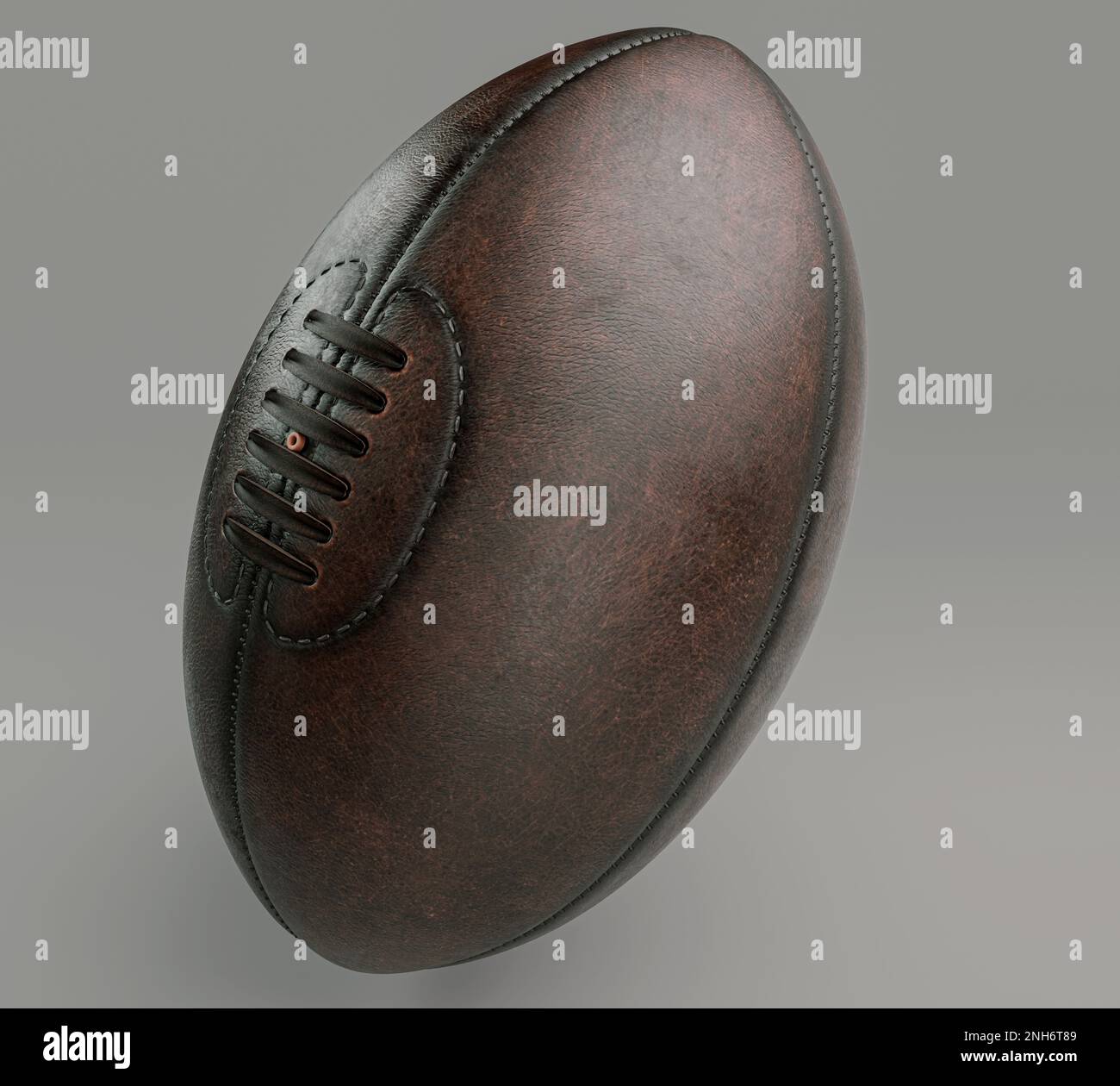 An old classic leather rugby ball with leather lacing 3D render Stock