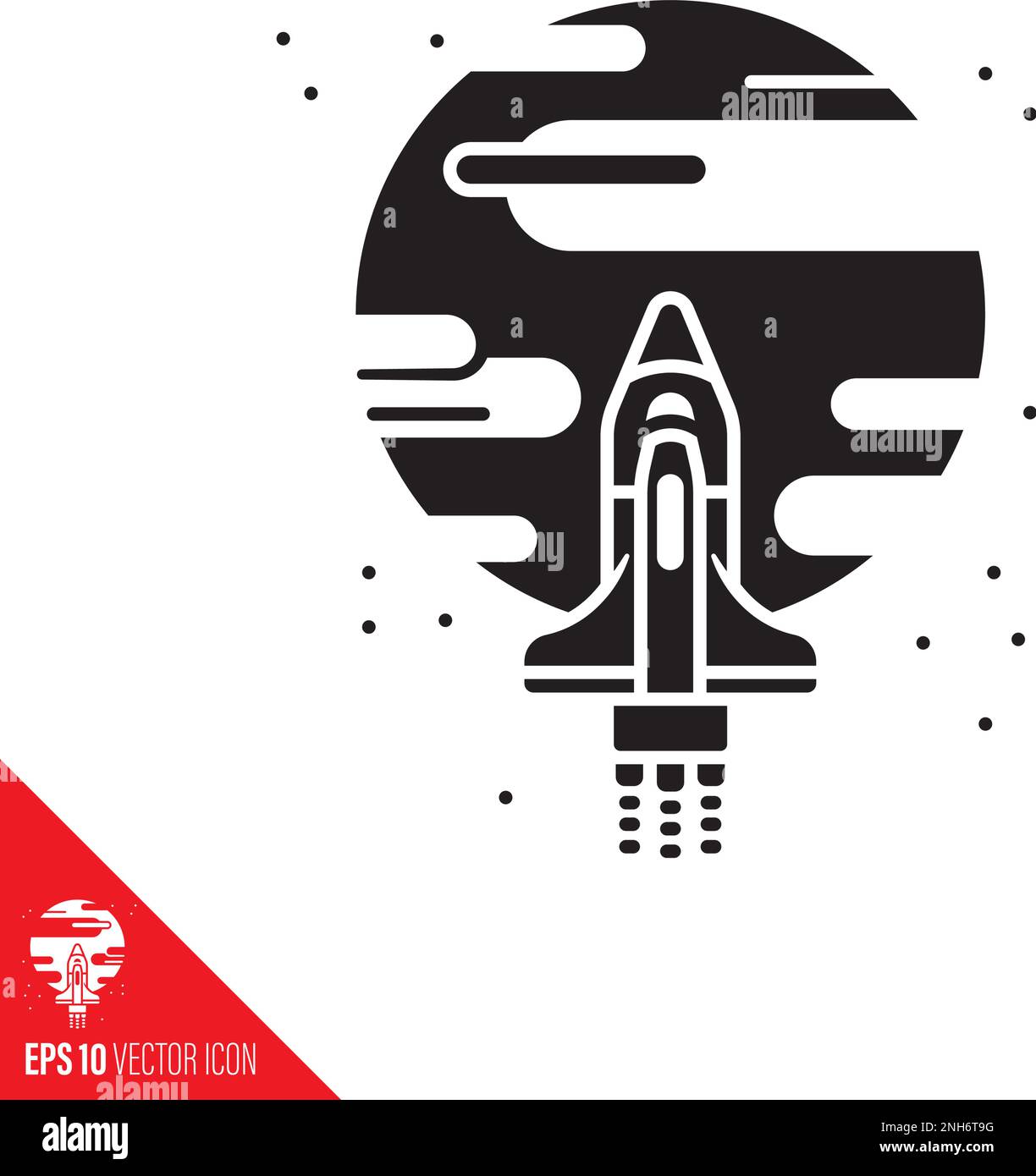 Spaceship approaching planet Mars vector glyph icon Stock Vector