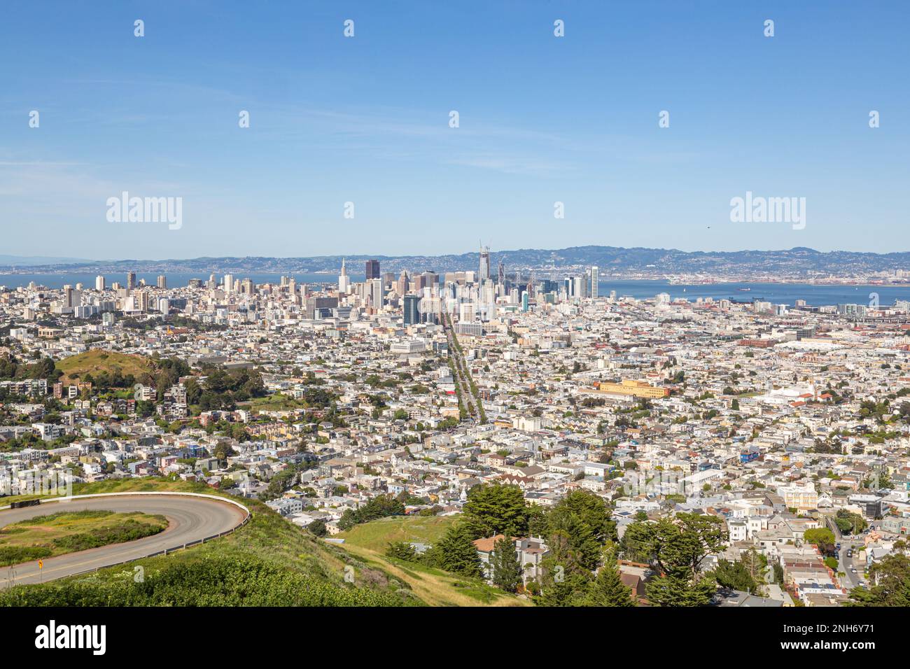San Francisco skyline panorama. Aerial view of downtown San Francisco. Downtown San Francisco aerial view of skyscrapers Stock Photo