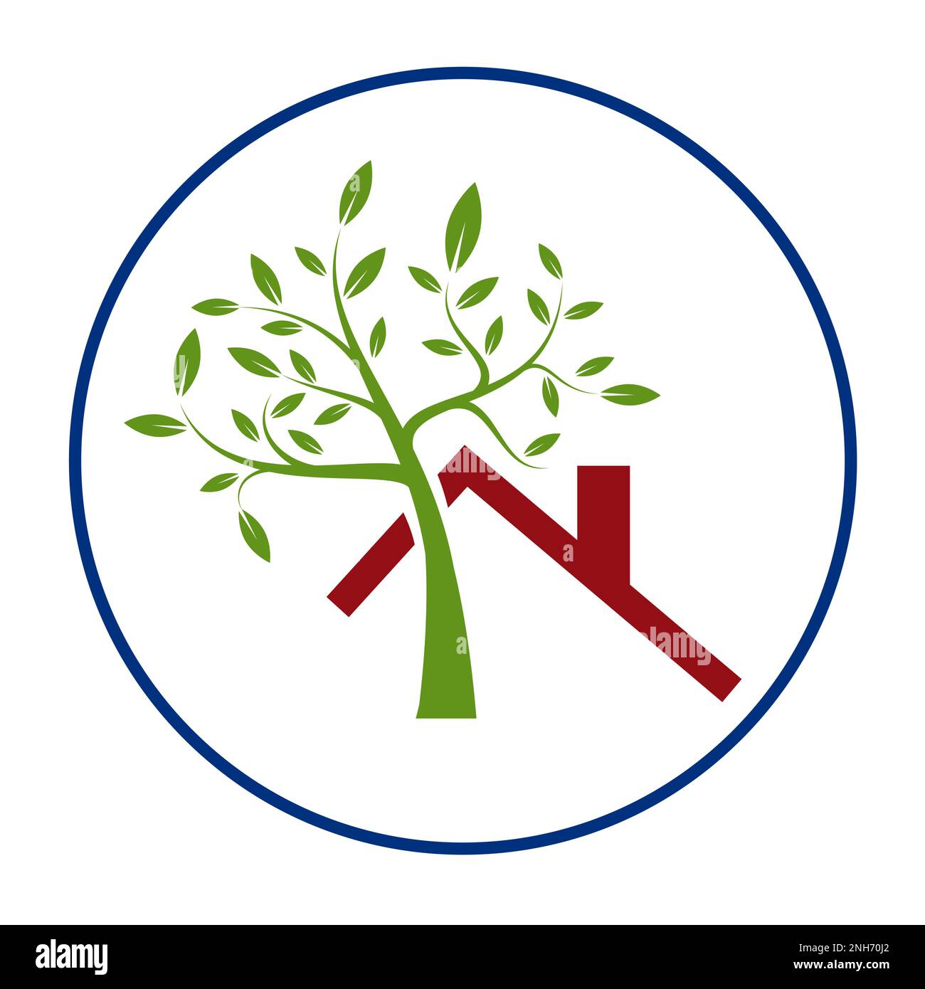 Tree coming out of the roof of a house. Energy saving concept ...