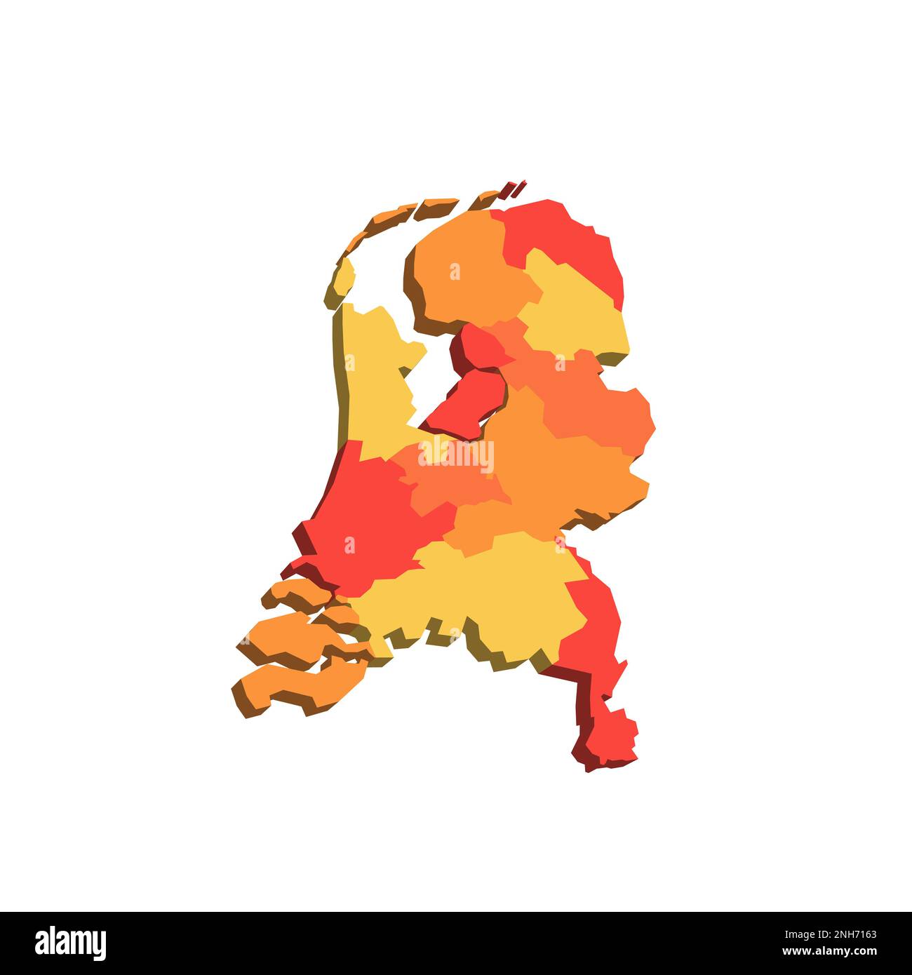 Netherlands political map of administrative divisions provinces. 3D map in shades of orange