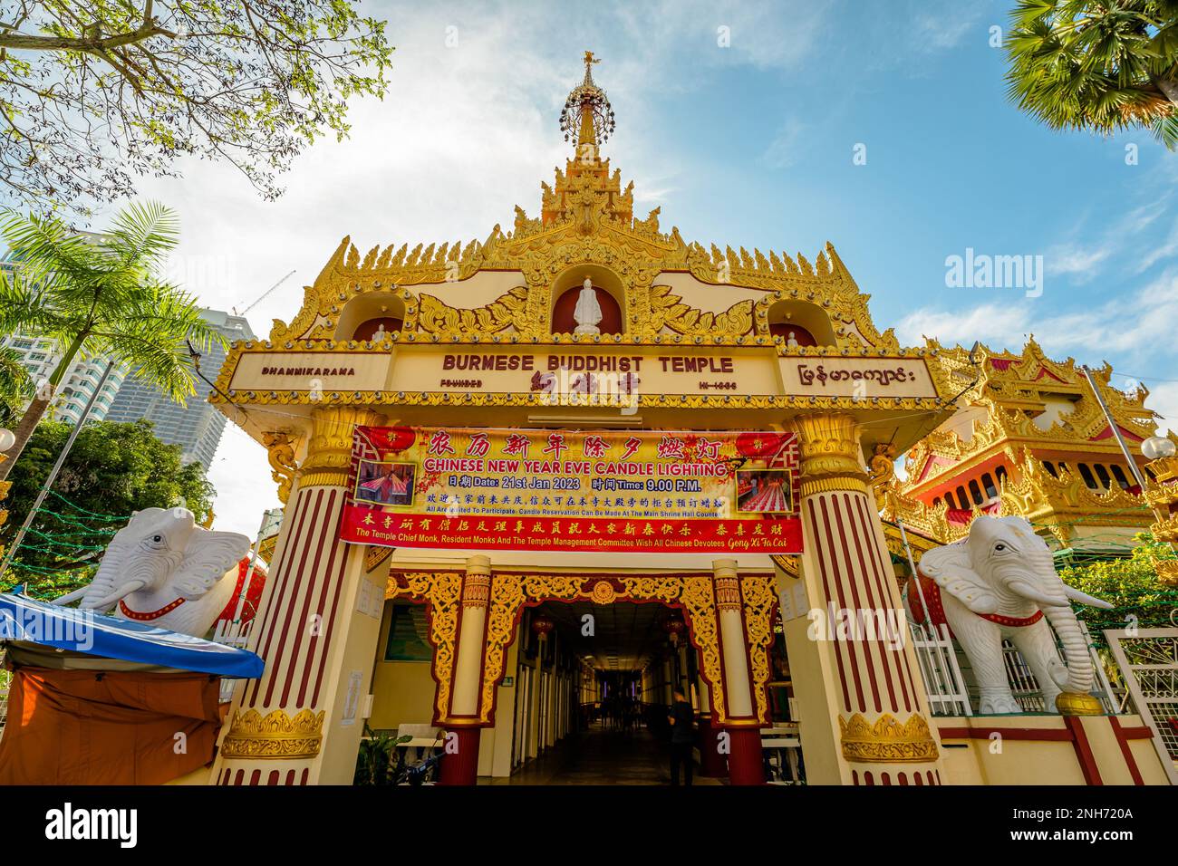 George Town, Penang, Malaysia - Jan 2023: Penang Burmese Buddhist Temple. It houses a pagoda, monk's quarters, and meditation hall. The temple is an Stock Photo