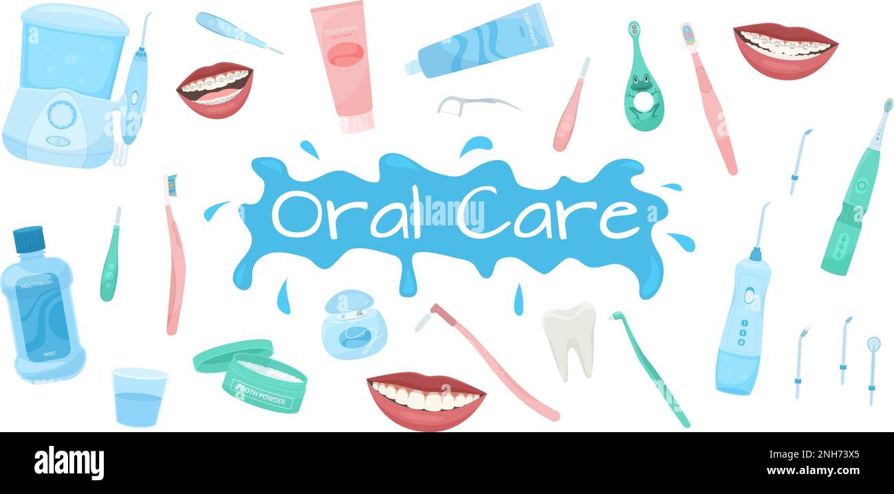 Dental hygiene flat set with isolated icons of oral care medical ...