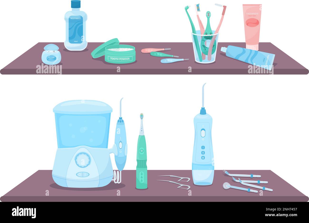 Dental hygiene composition with set of flat creams toothbrushes needles