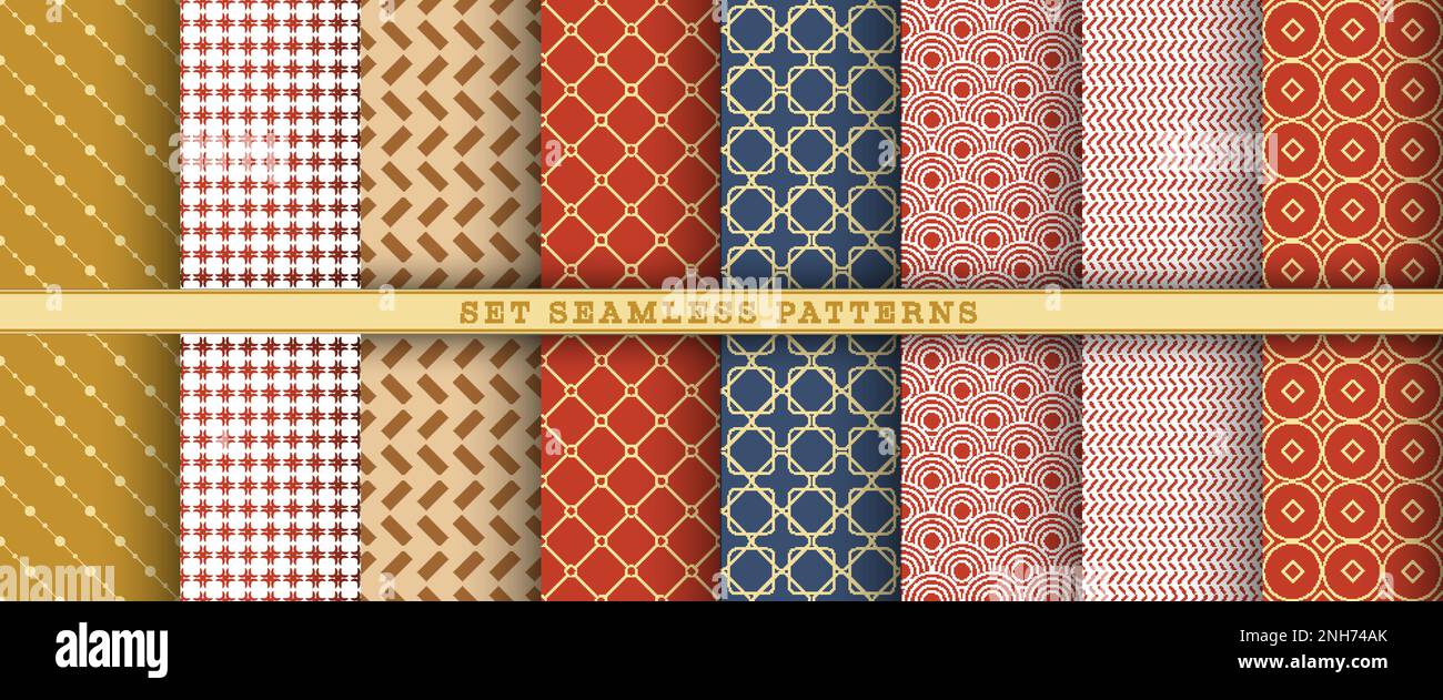 A set of seamless colored geometric and abstract patterns on colored ...