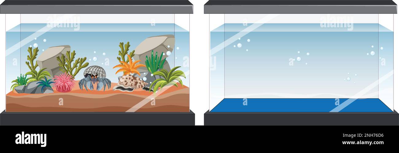 Aquarium tank with fishes and decorations illustration Stock Vector