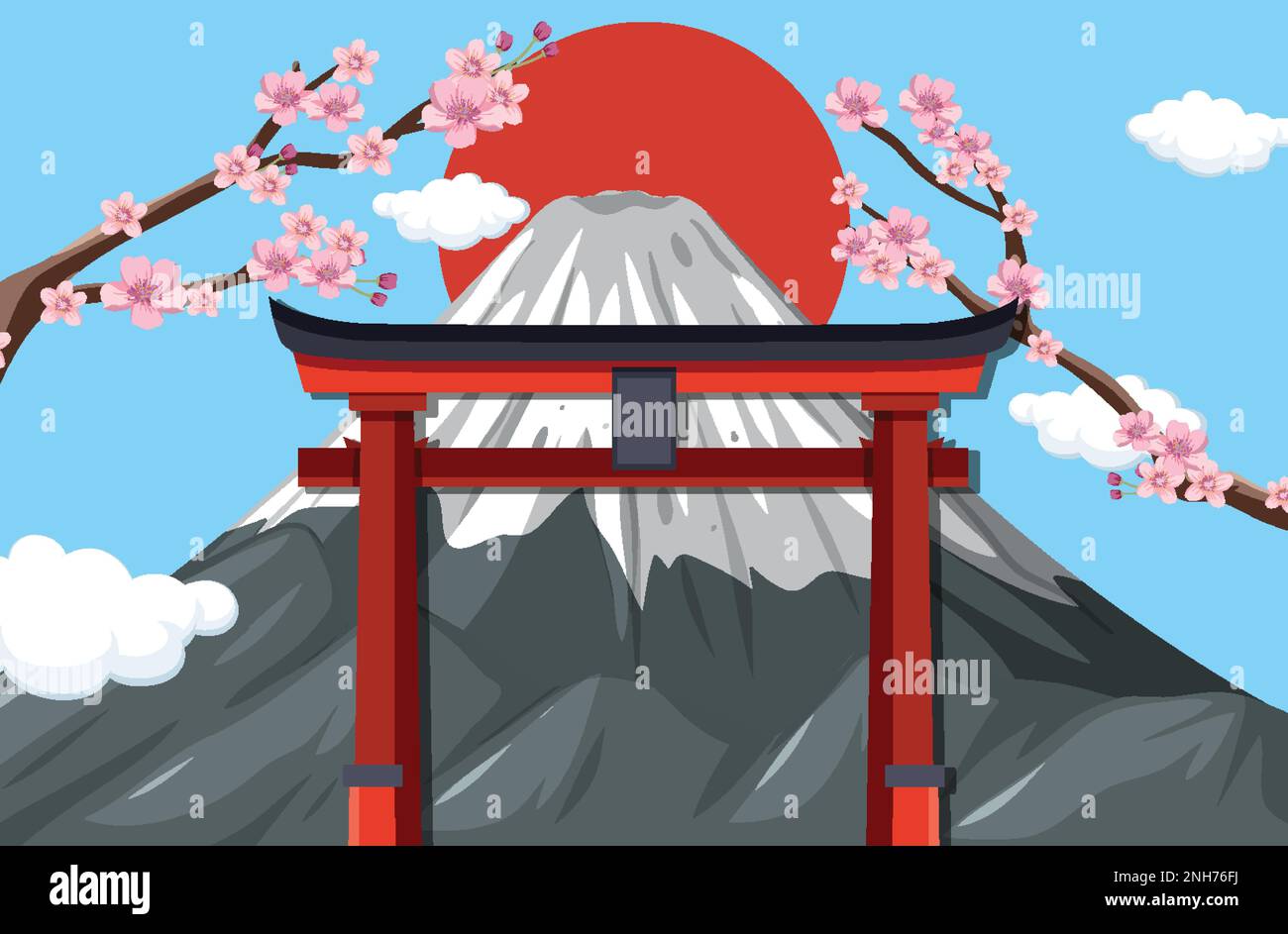 Japan scene with Fuji mountain and Torii gate illustration Stock Vector ...