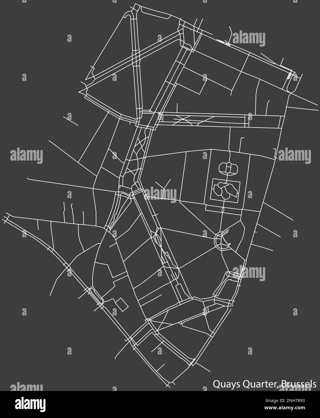 Street roads map of the QUAYS QUARTER (QUAIS, KAAIENWIJK), BRUSSELS Stock Vector
