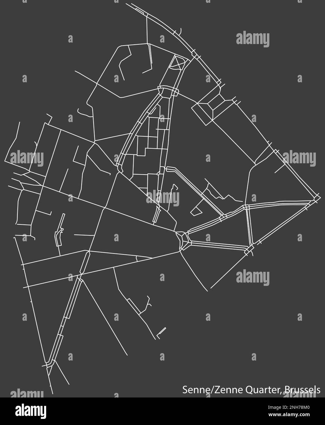 Street roads map of the SENNE-ZENNE QUARTER (ZENNEWIJK), BRUSSELS Stock Vector