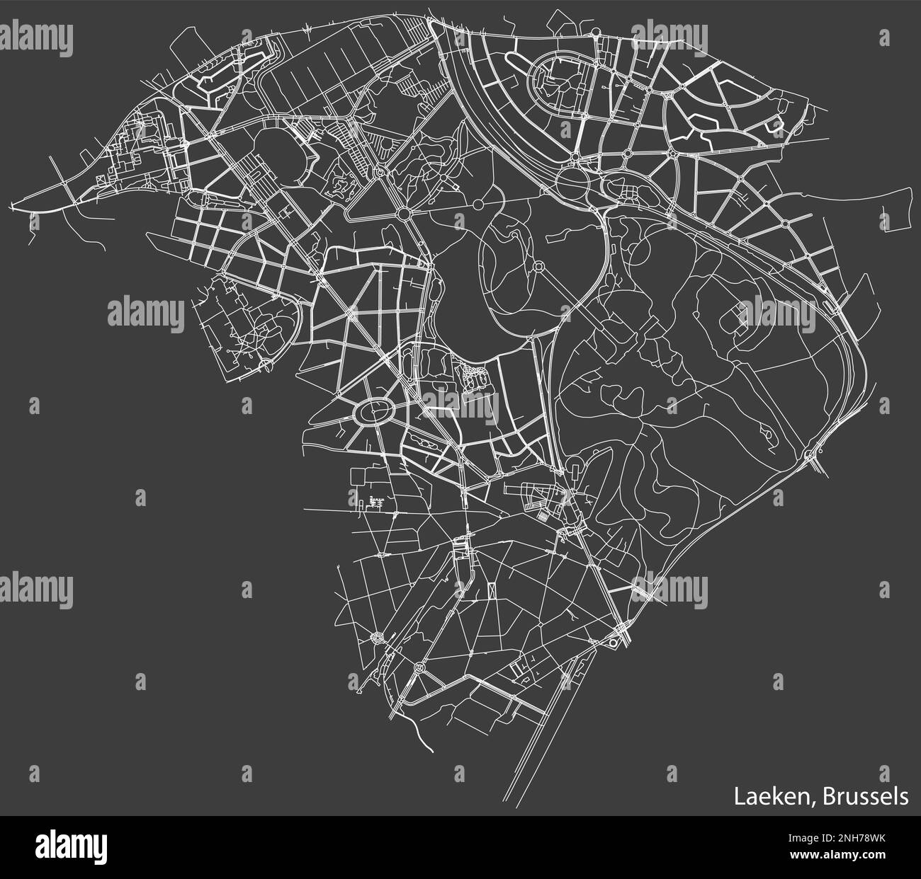 Street roads map of the LAEKEN, BRUSSELS Stock Vector