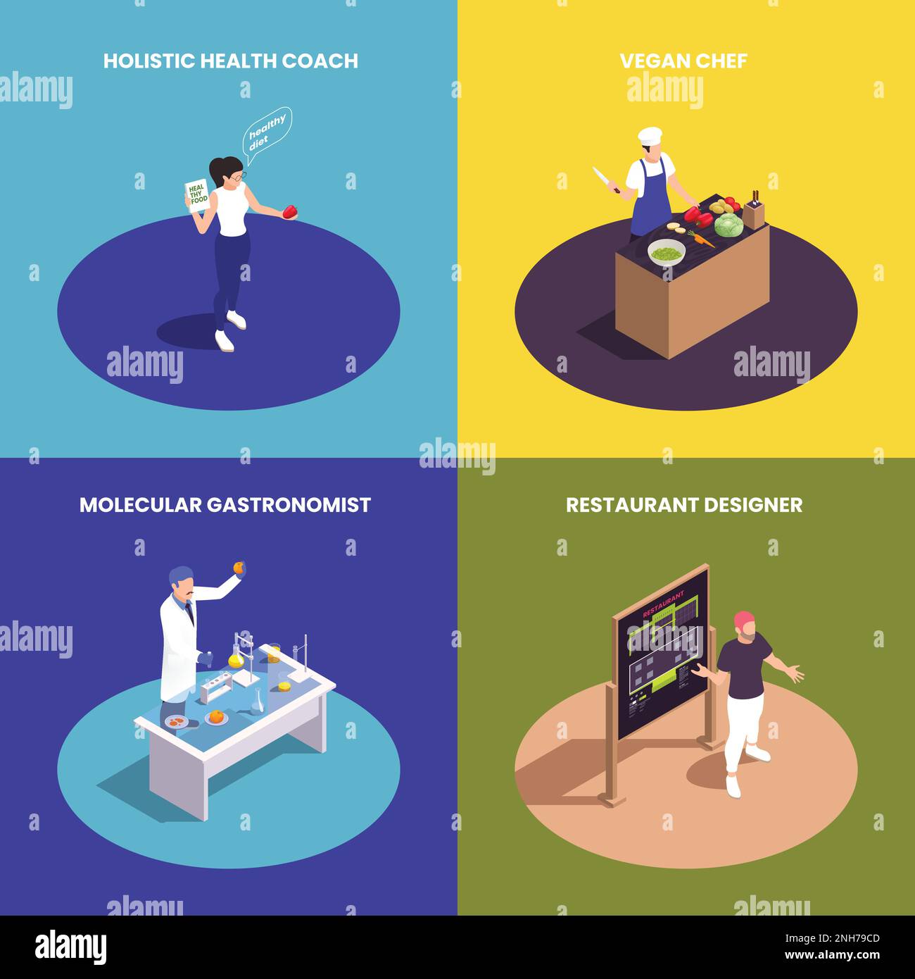 Isometric modern food industry professions 2x2 design concept set with