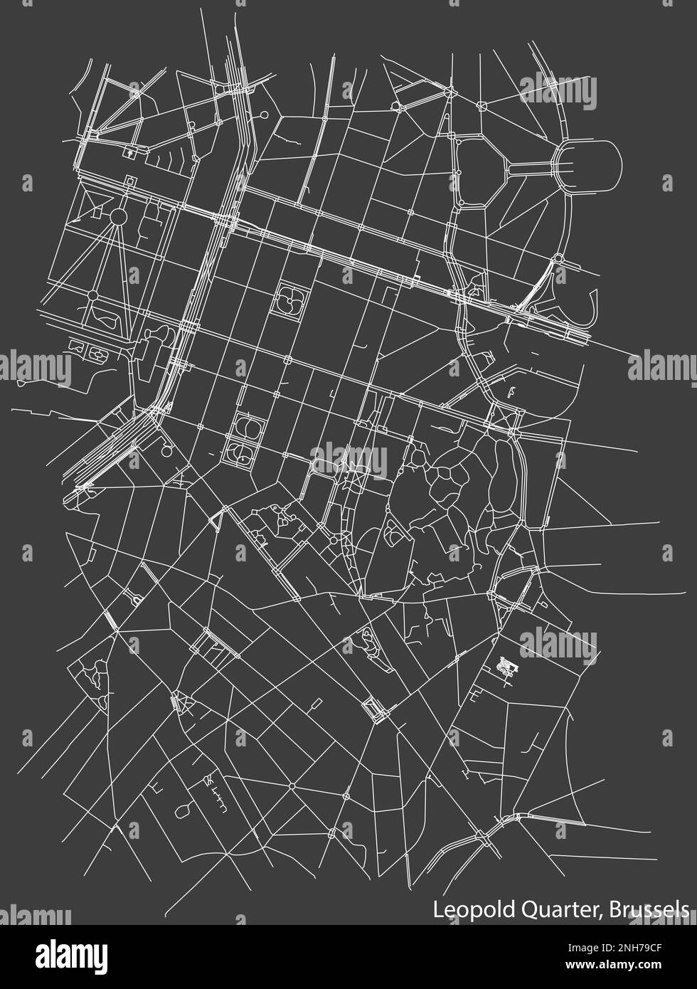 Street roads map of the LEOPOLD QUARTER (LEOPOLDSWIJK), BRUSSELS Stock Vector