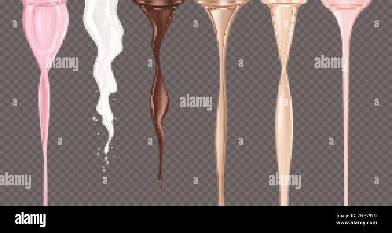 Falling flow liquid realistic set in milk and chocolate color shades on ...