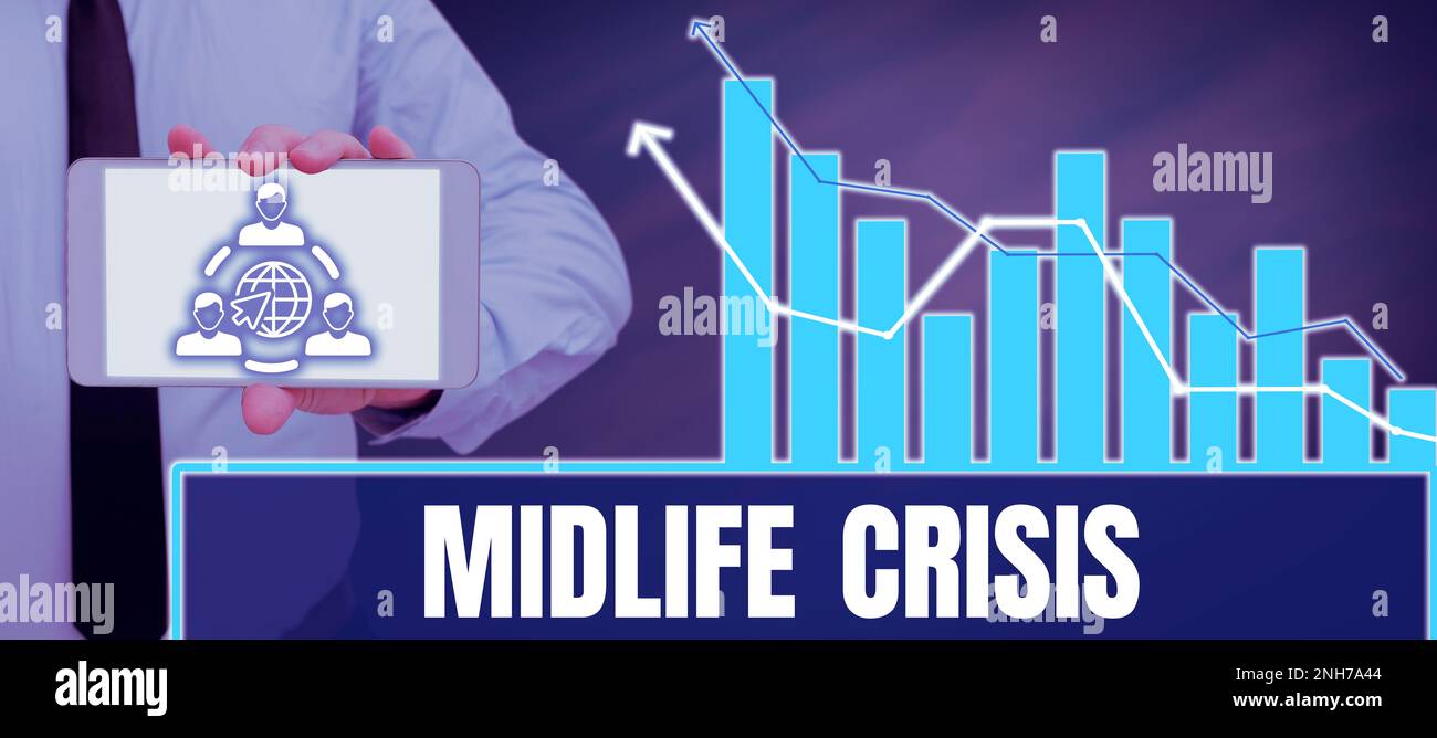 Text caption presenting Midlife Crisis. Word for Software development technique Decomposing an application Stock Photo