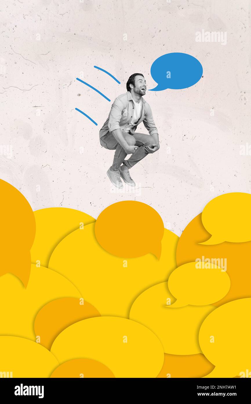 Color Faling Vertical collage image of overjoyed cheerful black white colors guy ...