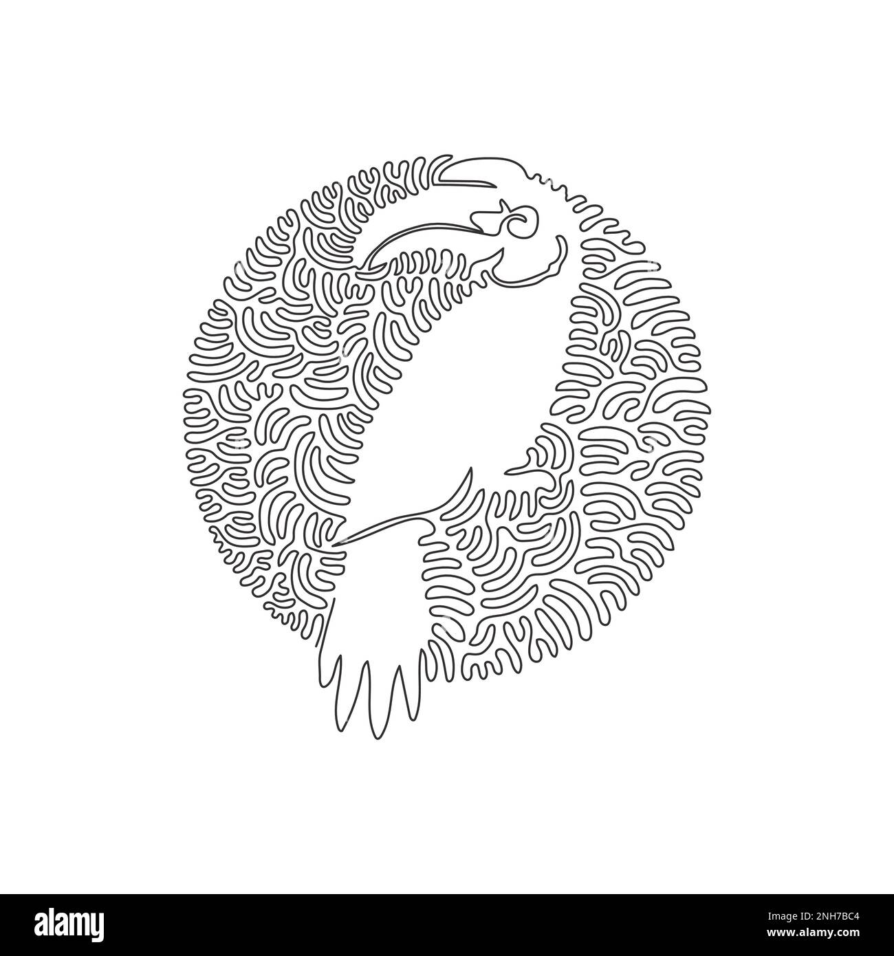 Continuous one line drawing of exotic hornbill abstract art. Single