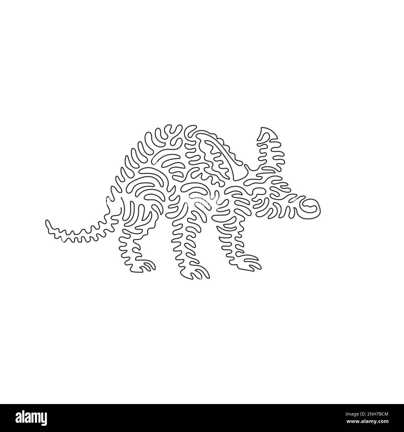 Continuous one line drawing of cute aardvark curve abstract art. Single line editable stroke vector illustration of elongated snout aardvark Stock Vector