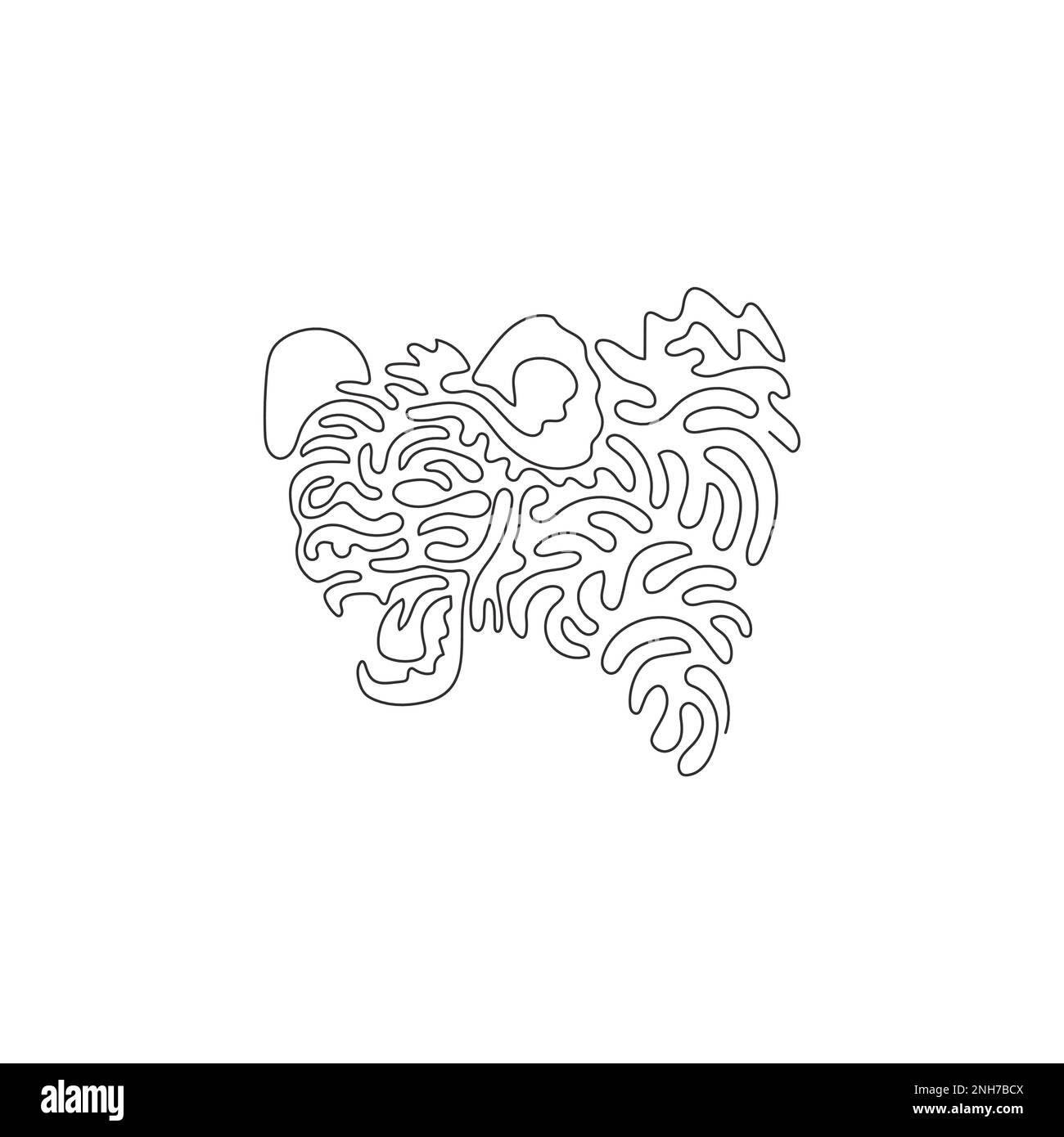 Single curly one line drawing of hyena the strongest teeth predator. Continuous line drawing design vector illustration of predatory hyena Stock Vector