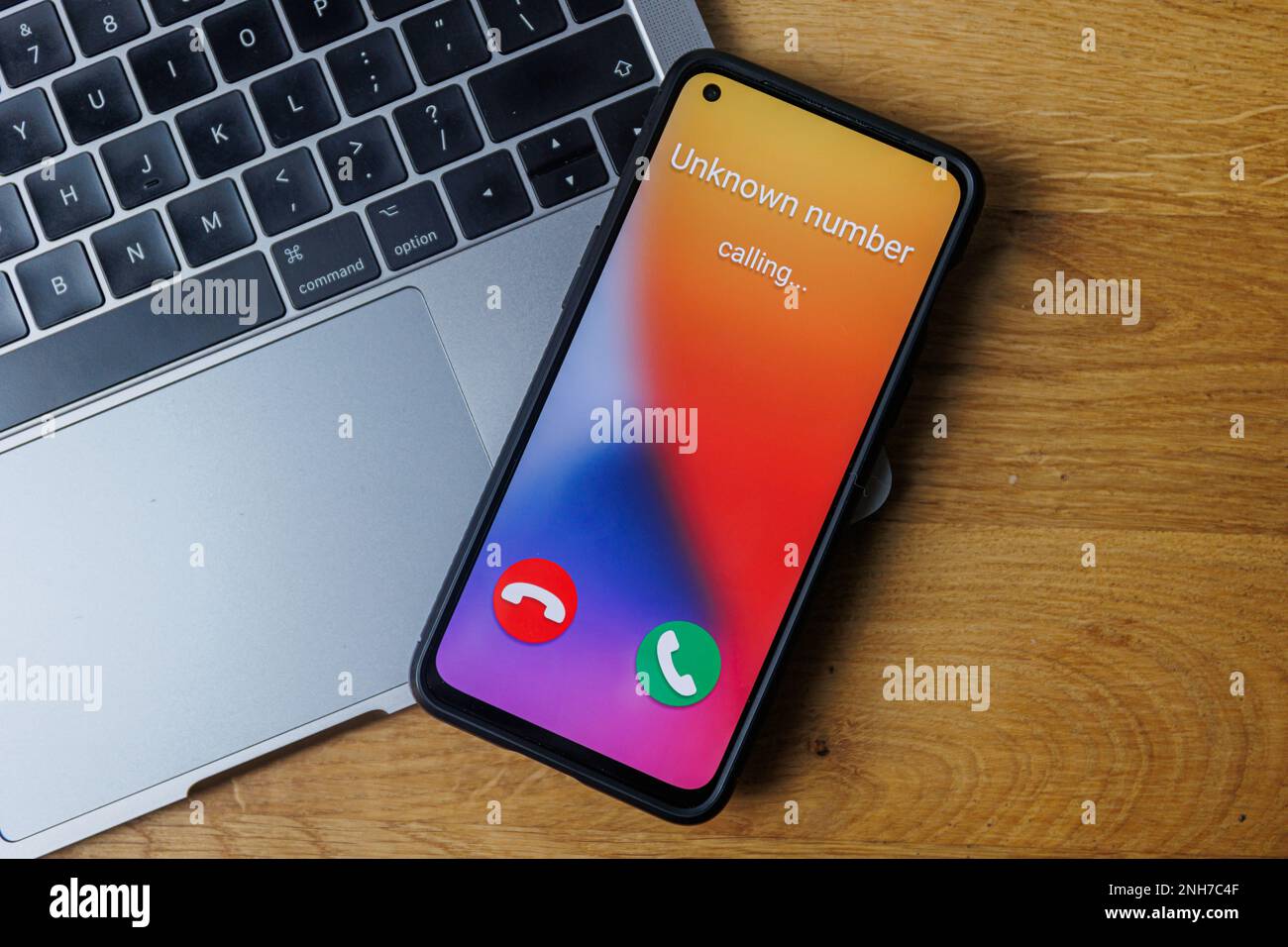 Phone call from unknown number. Stranger call on phone Concept Stock