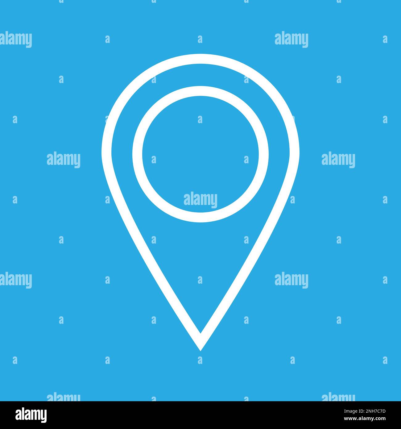 Geolocation icon on a blue background. Linear pin code icons of the