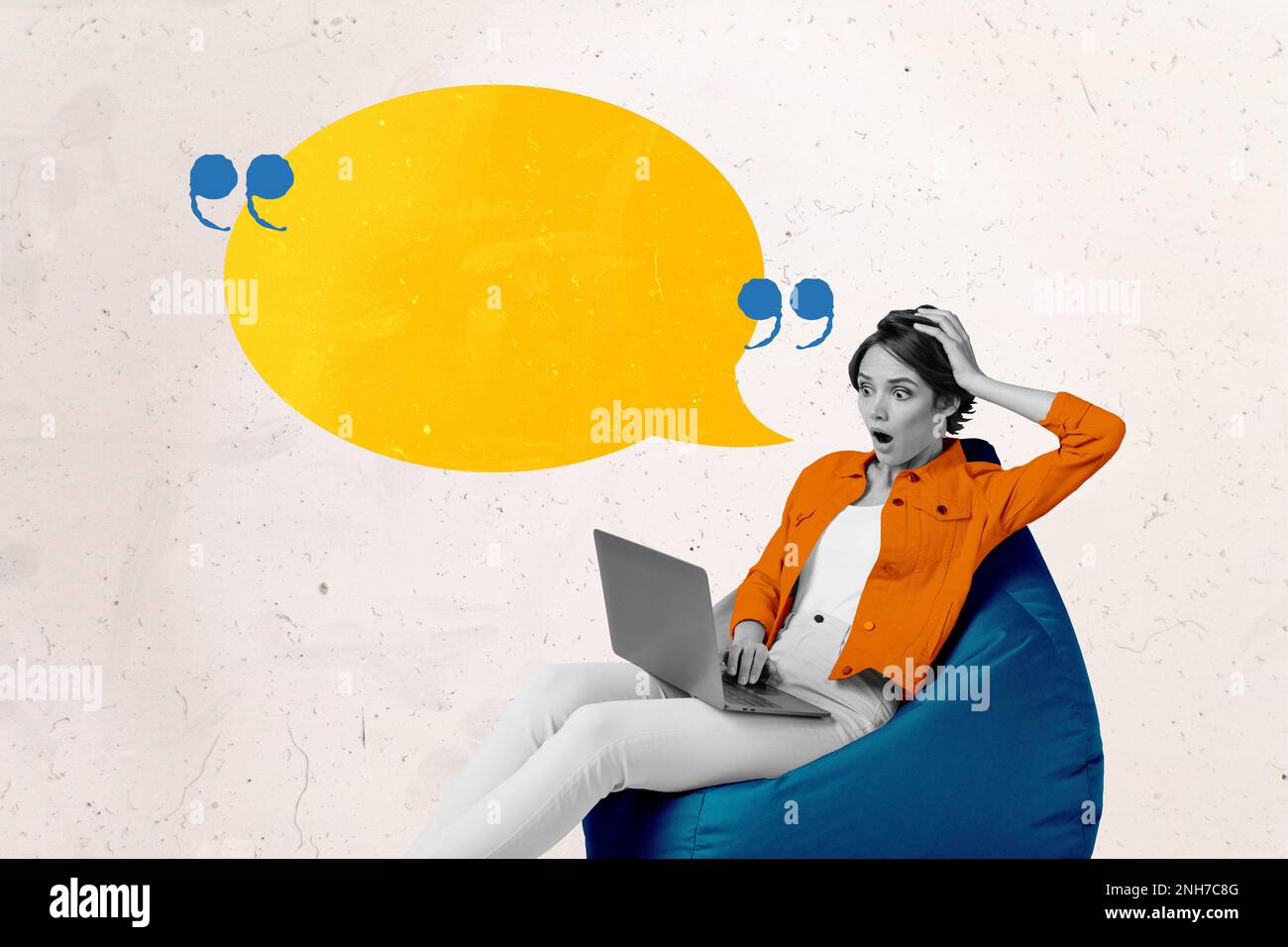 Collage photo of crazy reaction funny girl touch hand head confused