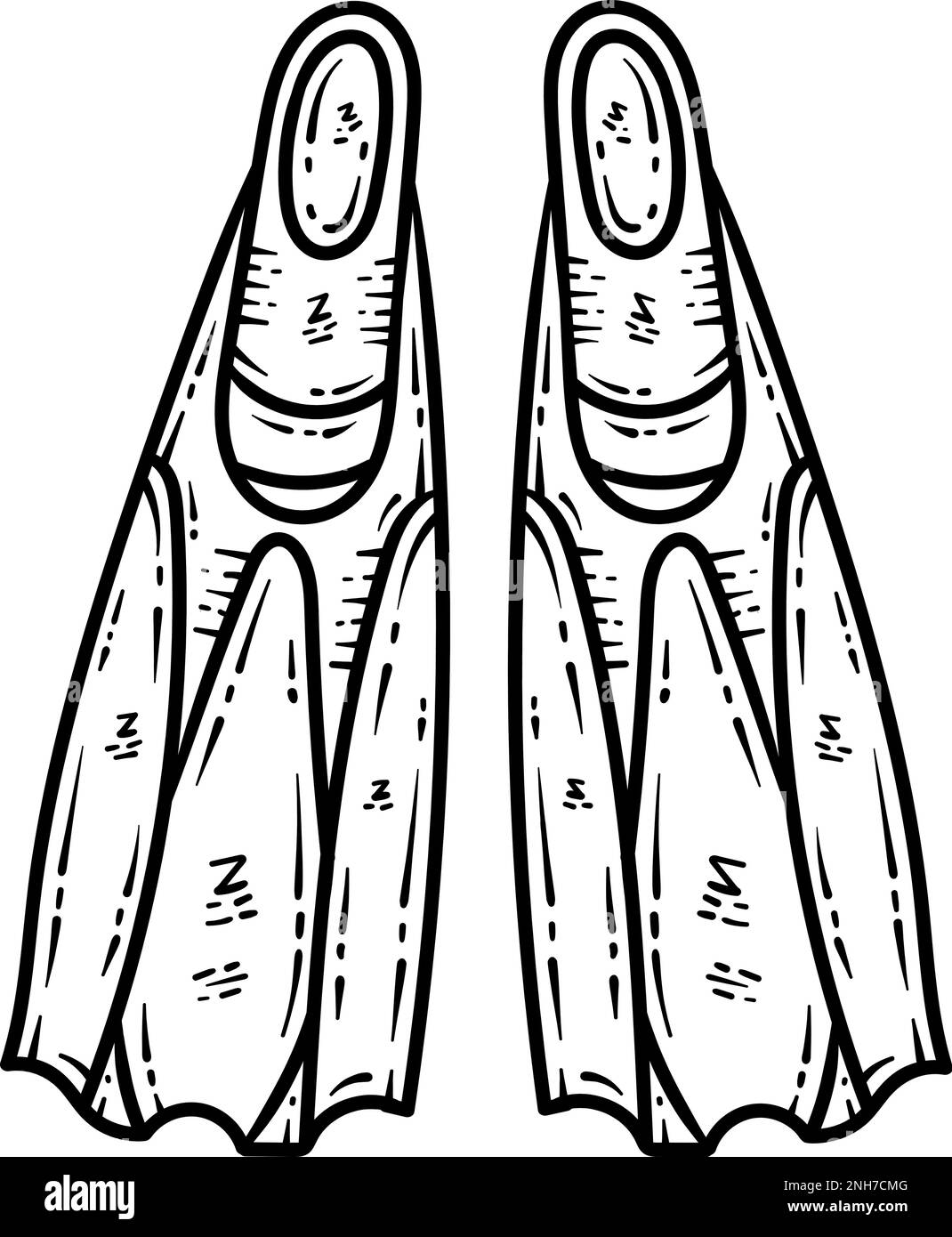 Summer Scuba Fins Line Art Coloring Page for Adult Stock Vector Image