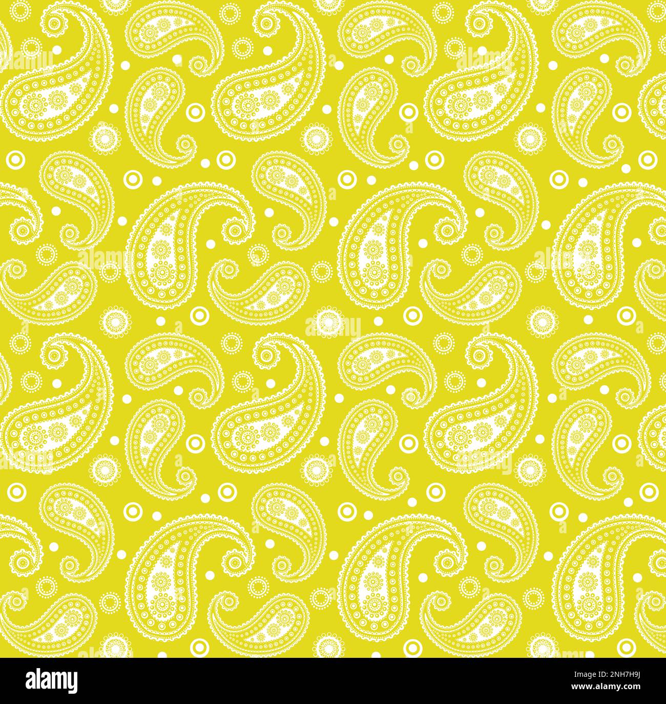 Yellow & White Funky 60s 70s Paisley Pattern Stock Photo