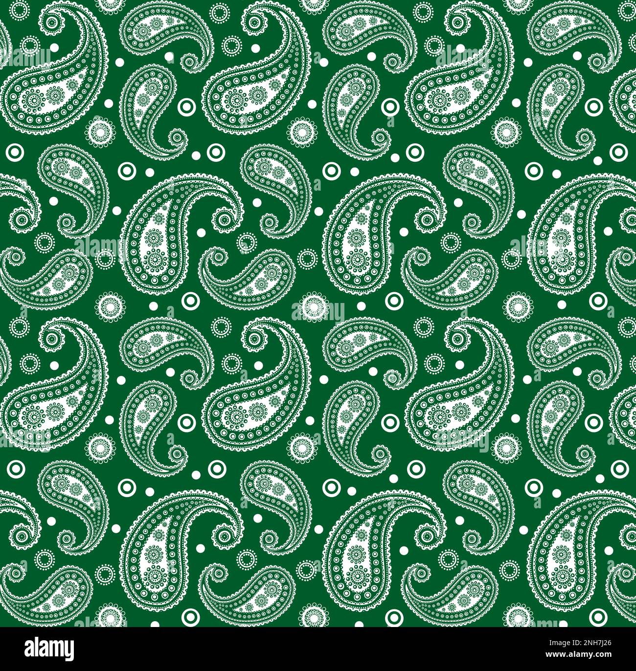 Green & White Funky 60s 70s Paisley Pattern Stock Photo