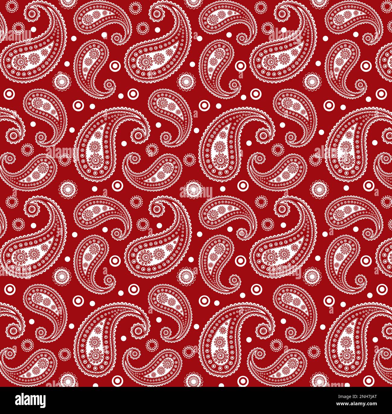 Red & White Funky 60s 70s Paisley Pattern Stock Photo
