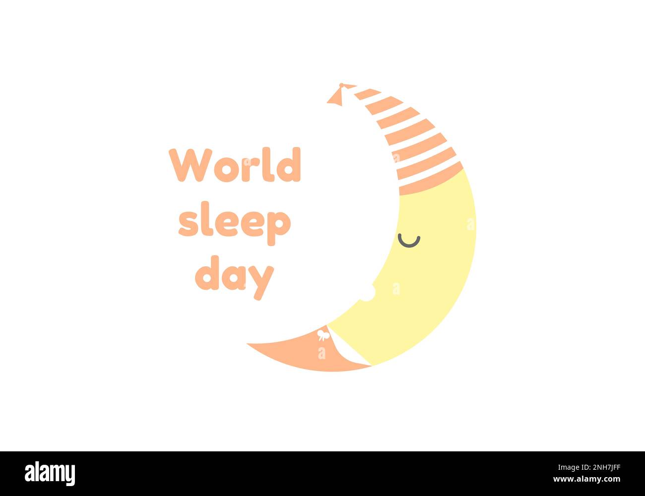 World sleep day. Sleeping moon icon in a sleep cap. White background