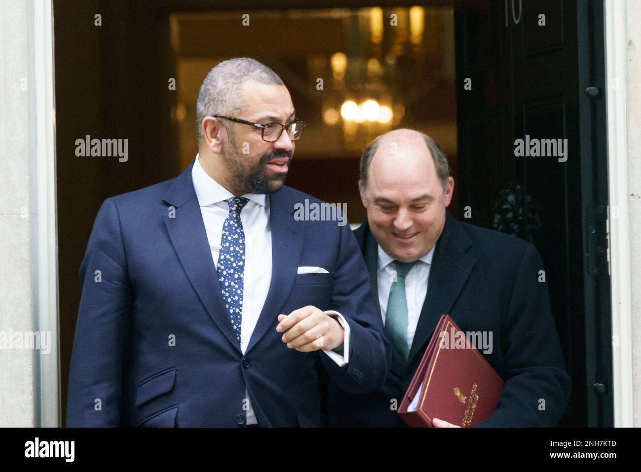 Downing Street, London, UK. February 21st 2023. Minsters leave the weekly Cabinet Meeting at Downing Street. PICTURED: Rt Hon James Cleverley Secretary of State for Foreign, Commonwealth and Development Affairs, and Rt Hon Ben Wallace, Minister for Defence  BridgetCatterall/AlamyLiveNews Stock Photo
