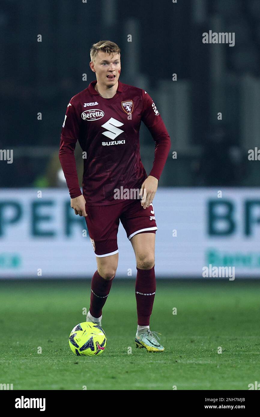 Perr Schuurs of Torino FC seen in action during Serie A 2023/24 football  match between Torino FC and AS Roma at Stadio Olimpico Grande Torino.  (Final scores; Torino 1