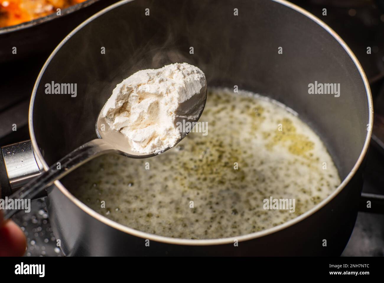 cooking sauce from butter and flour. Add flour to melted butter