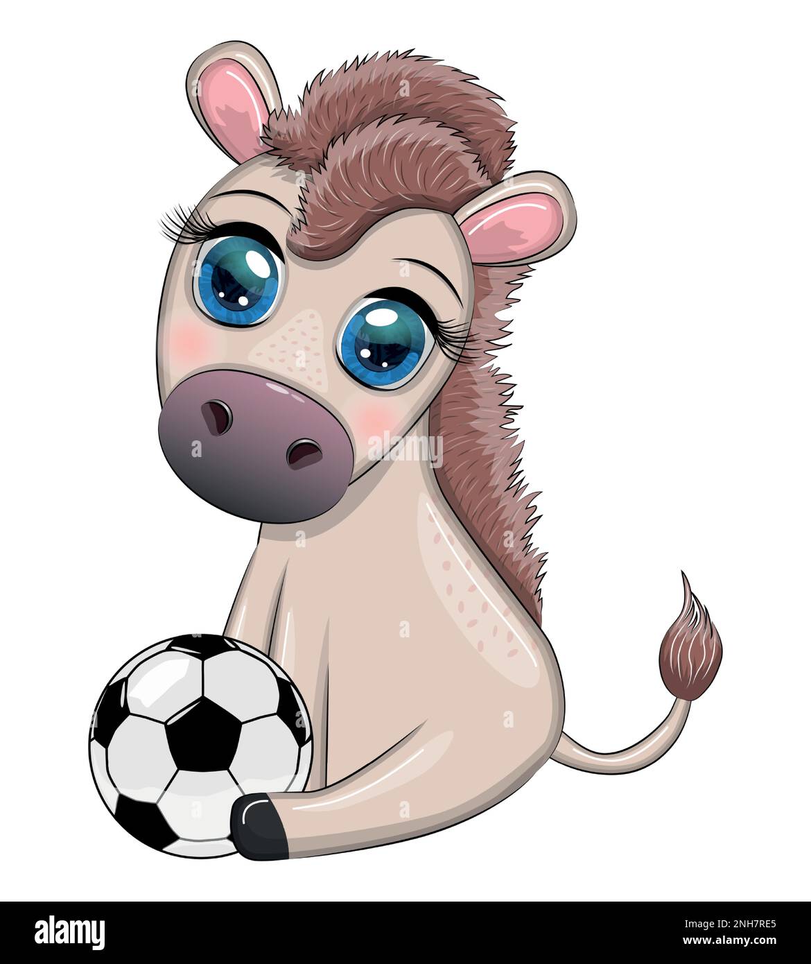 Cute donkey with a soccer ball. Child character, games for boys Stock Vector