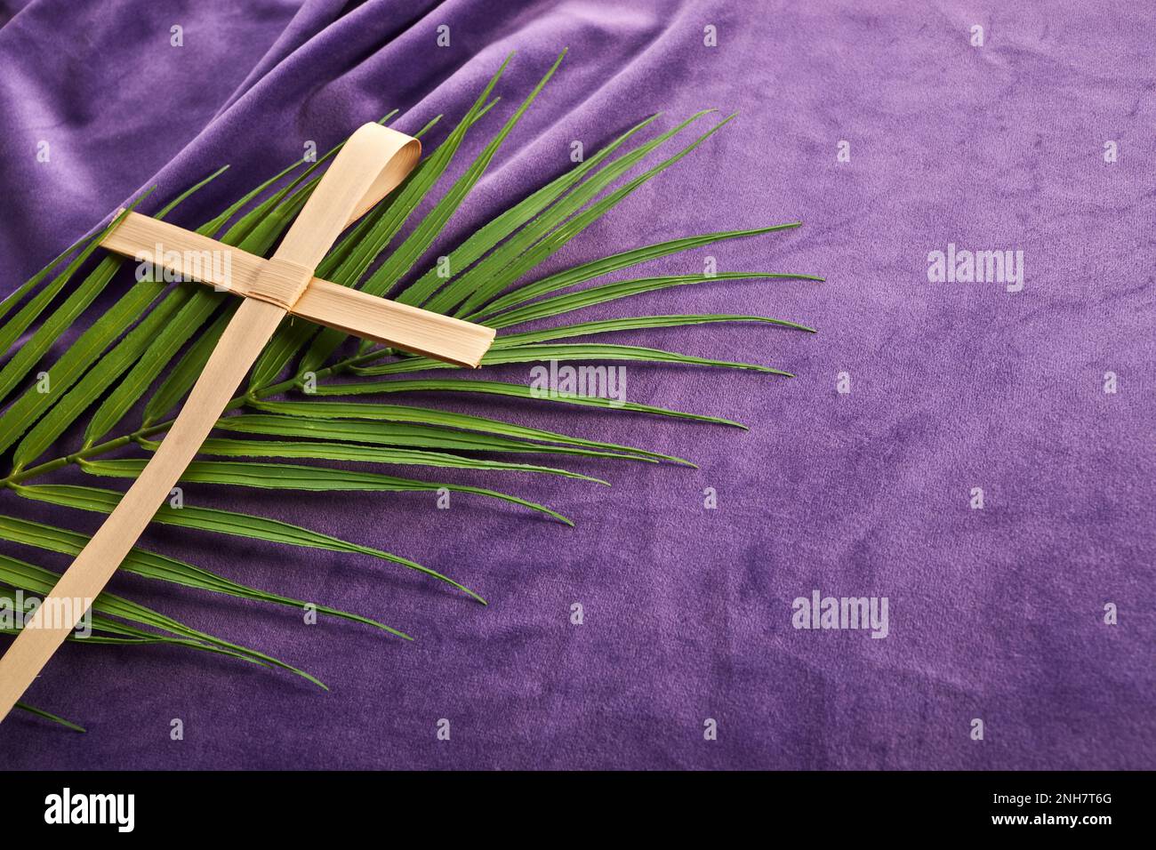 Lent Season, Holy Week And Good Friday Concept. Palm Leave And Cross On ...