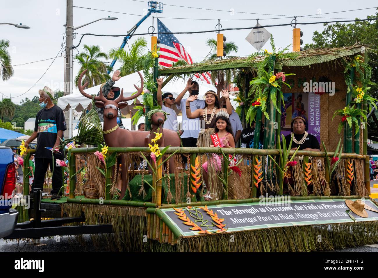 HAGÅTÑA, Guam (July 25, 2022) A village float makes its way down Marine Corps Drive during