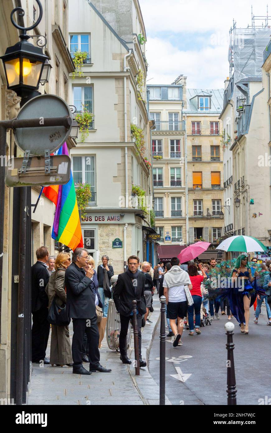 Paris, France, Large Crowd People, Walking, Old Buildings, Facades, Street Scene, French Real