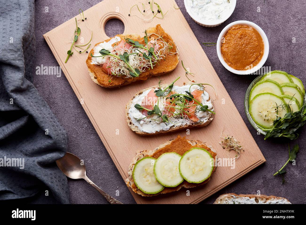 Aesthetic healthy food sandwiches with zucchini and cream cheese