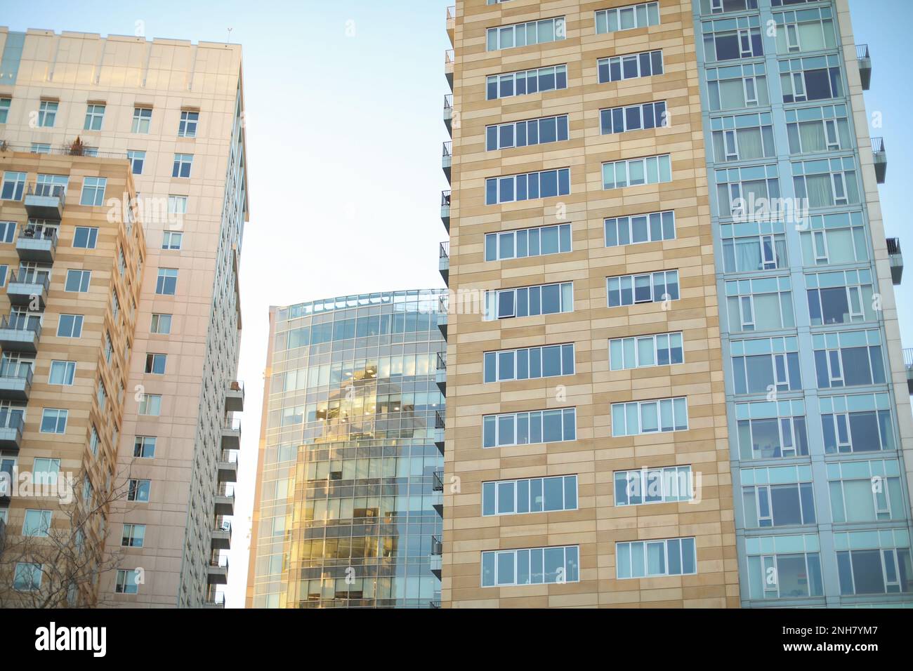 View of modern contemporary glass buildings showing luxury construction ...