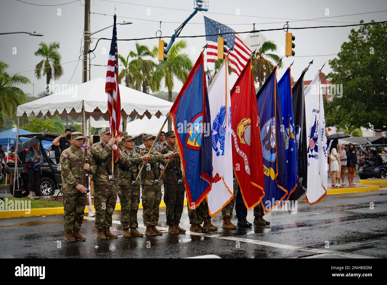 U.S. Coast Guard Forces Micronesia participates in a joint color guard at the annual Liberation