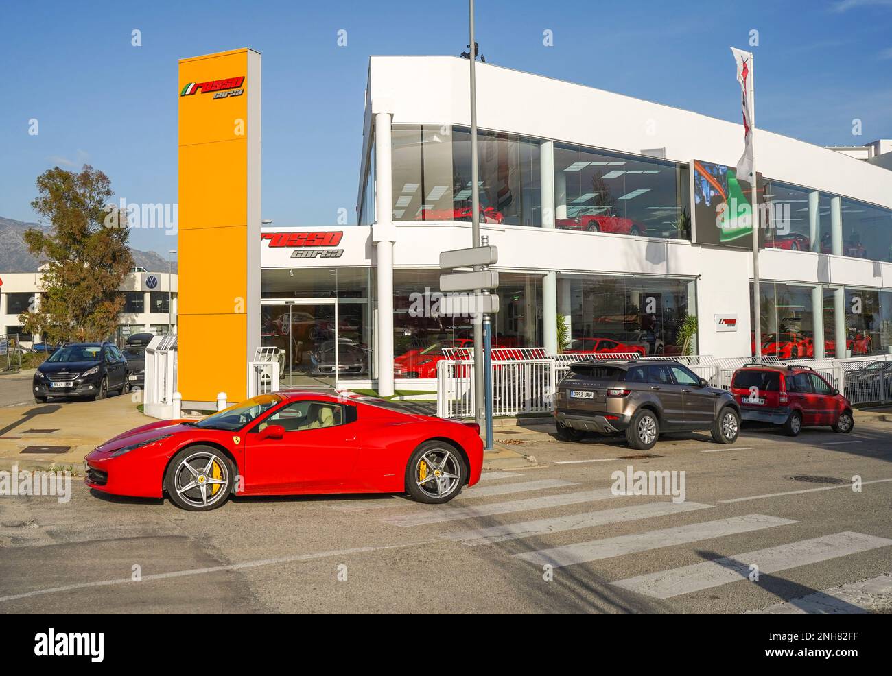 Ferrari car, dealership, showroom, Marbella, Costa del sol, Spain Stock