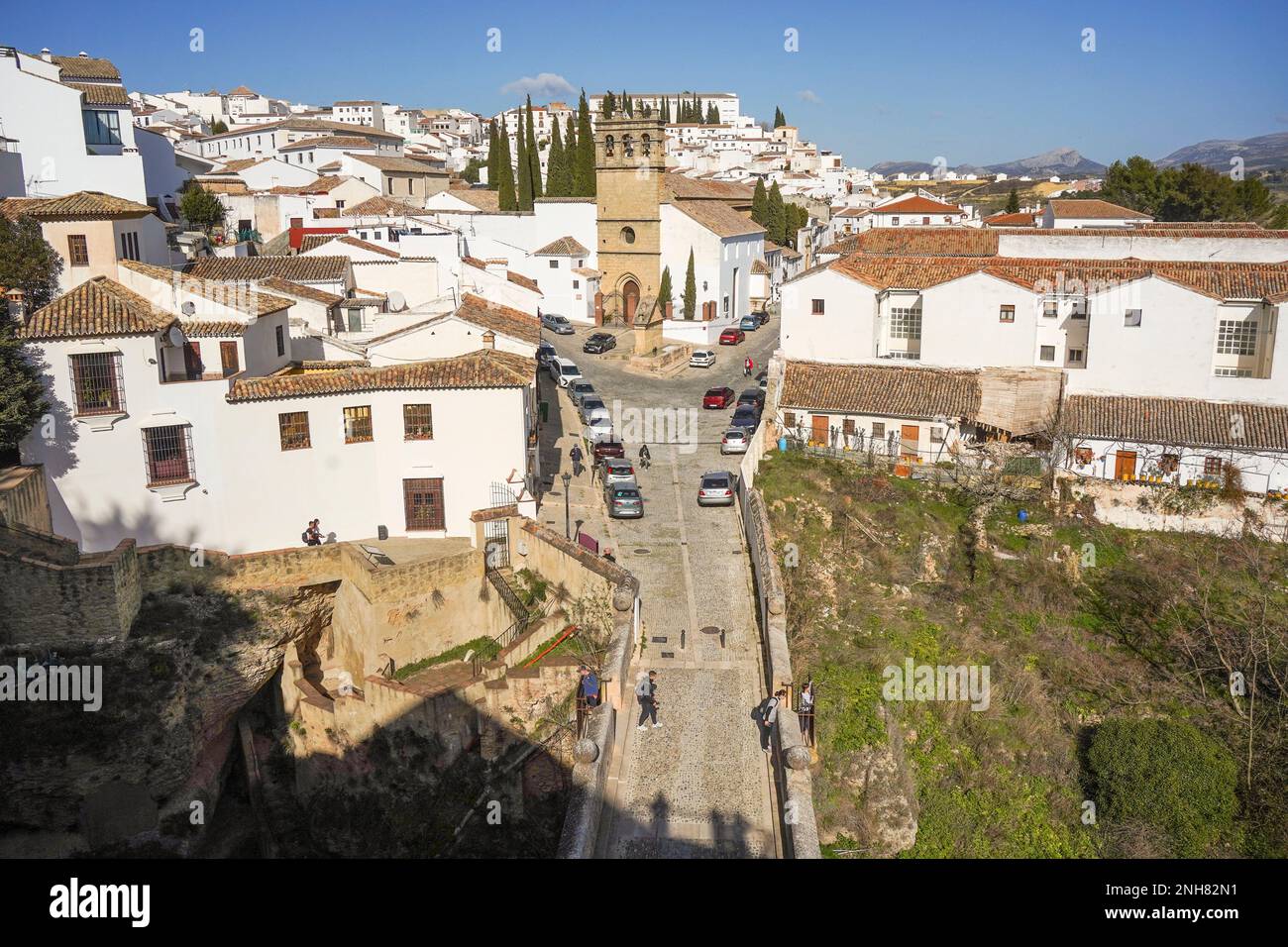 Ronda Spain, Puente Viejo, or Old Bridge in Barrio de Padre Jesús, Ronda, Andalucia, Spain. Stock Photo