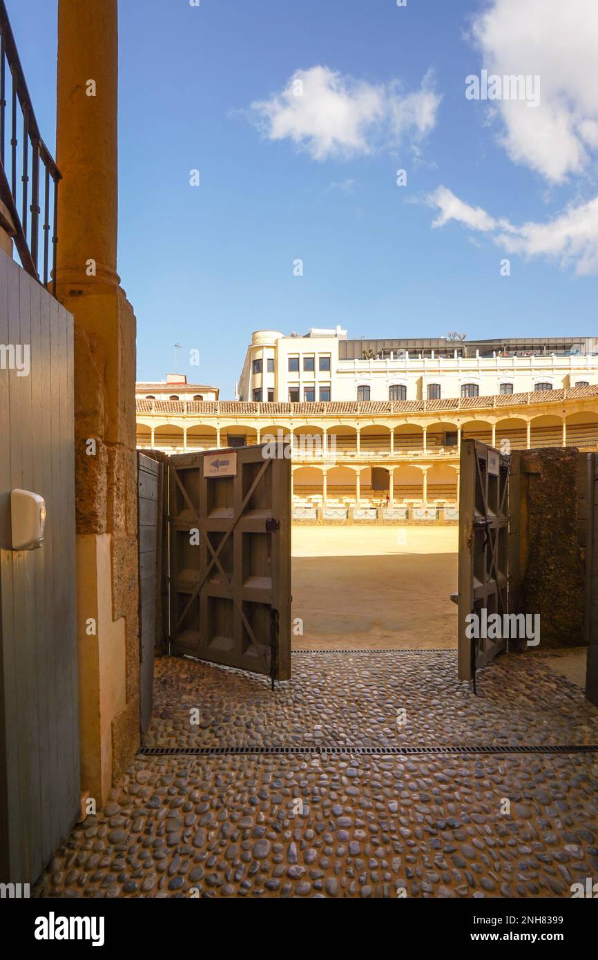 Ronda Bullring, Interior of one of the oldest Bullrings in Spain, Ronda,  Andalucia, Spain. Stock Photo