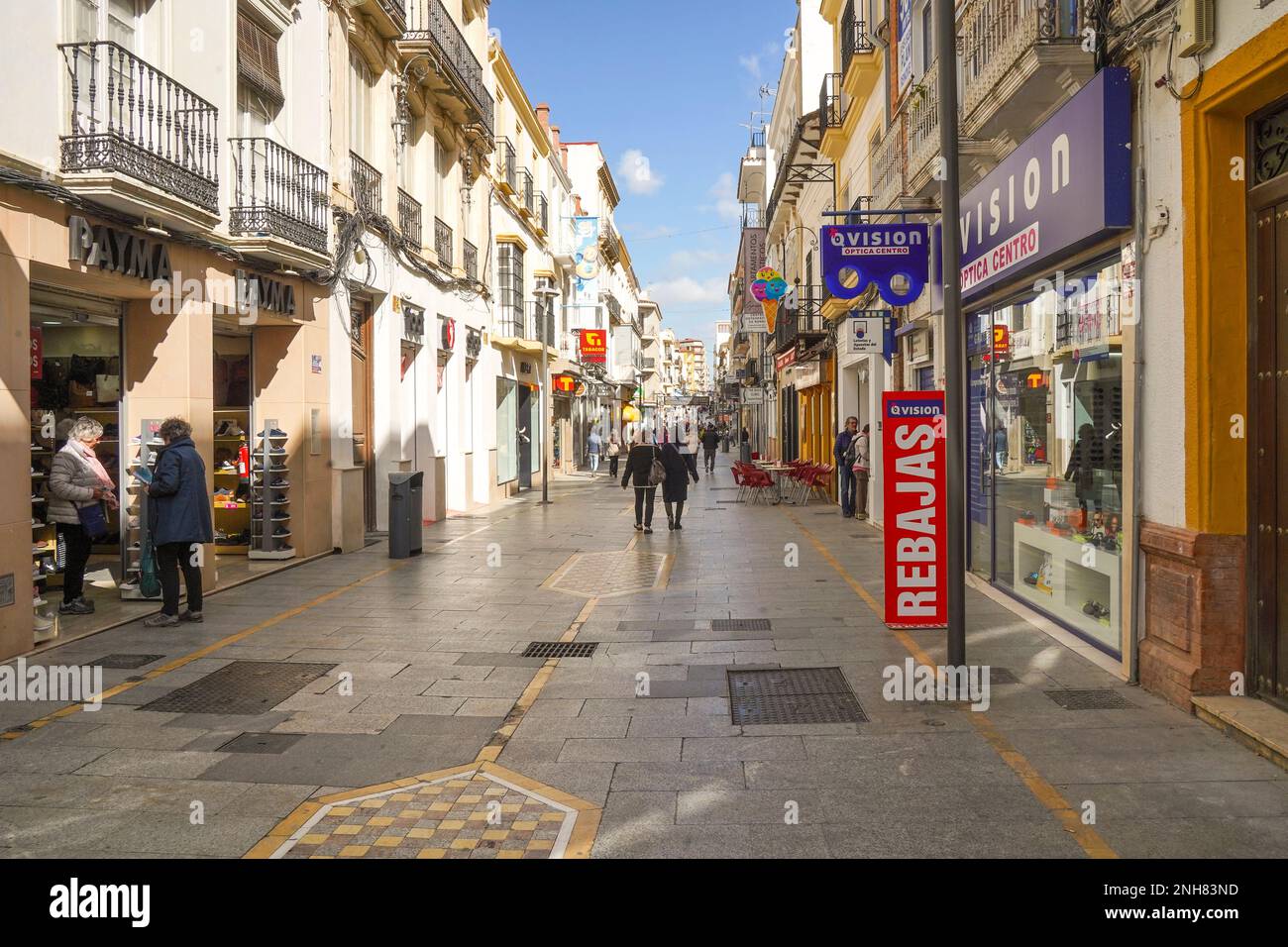 Ronda, Spain. Main pedestrian shopping street in Ronda, Calle La Bola, Malaga province, Andalucia, Spain Stock Photo
