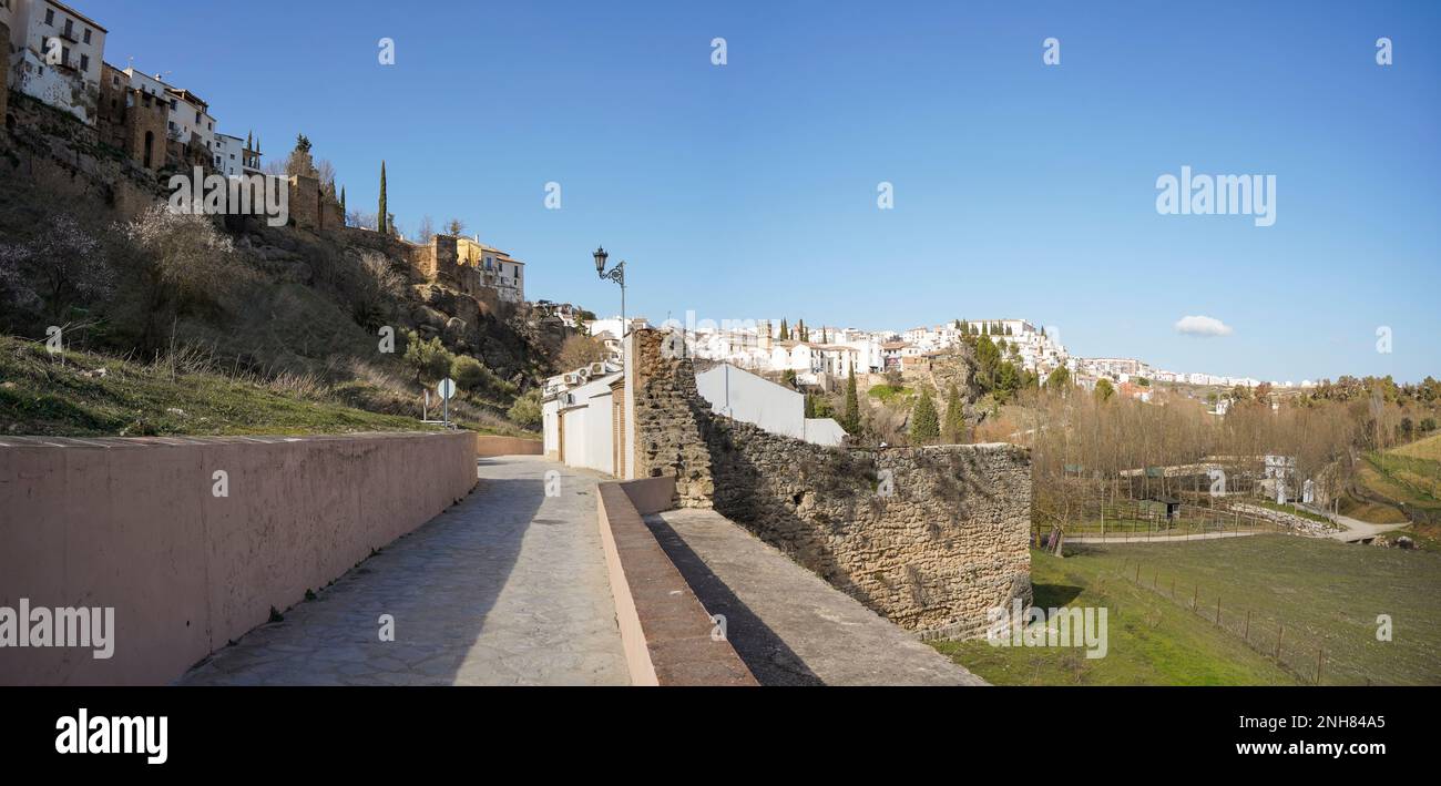 Ronda Spain, outer city walls, Moorish city walls of spanish village Ronda, Andalucia, Spain. Stock Photo