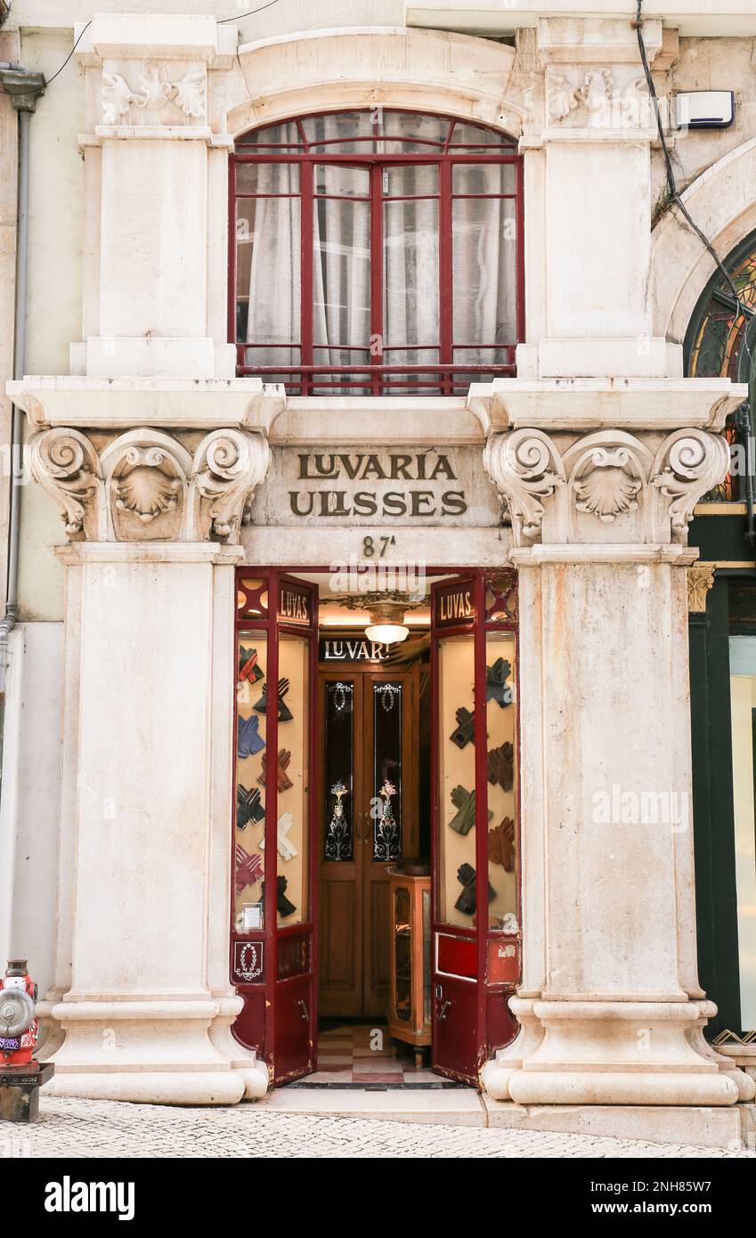 Lisbon, Portugal October 21, 2022 Vintage Glove shop with beautiful modernist style
